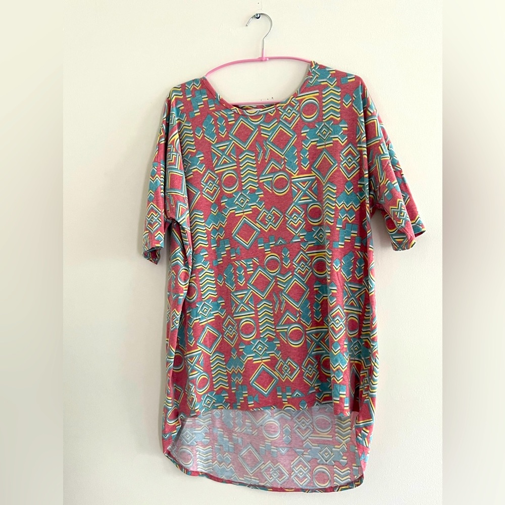LulaRoe Multicolored Symbols  Simply Comfortable Short Sleeve Tunic Top Size XL
